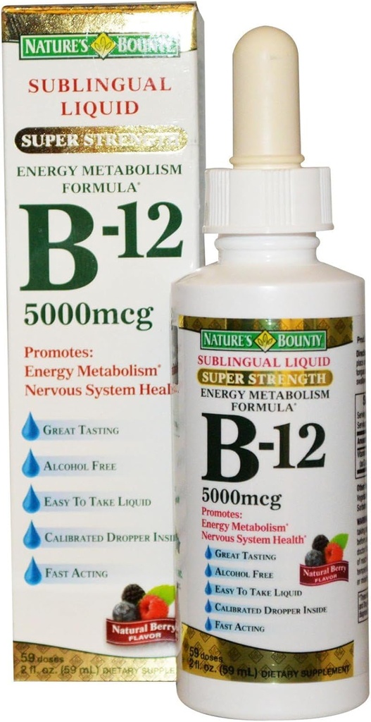 Nature's Bounty B-12 5000 mcg Sublingual נוזל בריאות, 2 Fl Oz (2 בקבוקים)