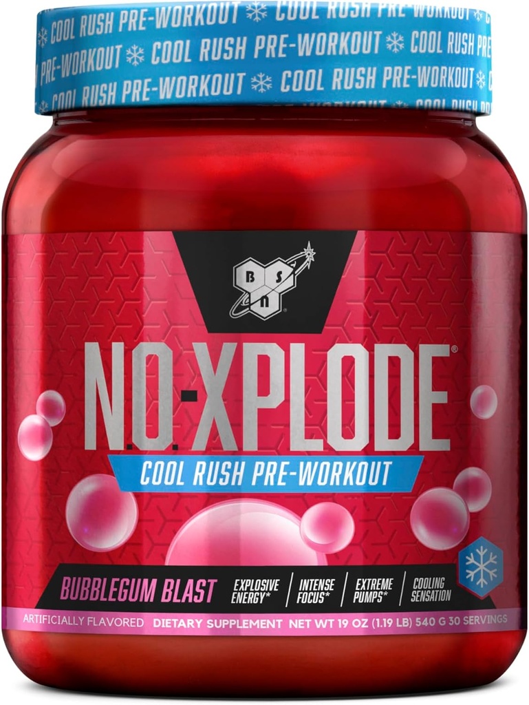 BSN N.O.-XPLODE Cool Rush Pre Workingout Powder,预研能量补充剂 配有Creatine和Beta-Alanine的男女,新火焰:泡泡爆破,30种服务