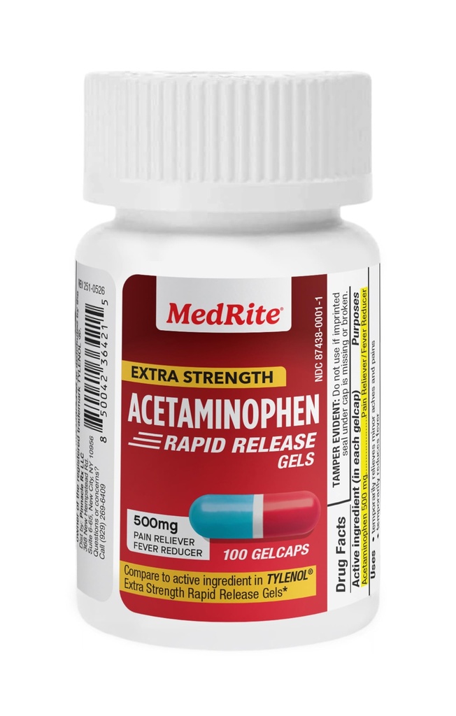 Acetaminophen 500mg Extra Strength - 100 Rapid Release Gelcaps - Over-the-Counter Medication