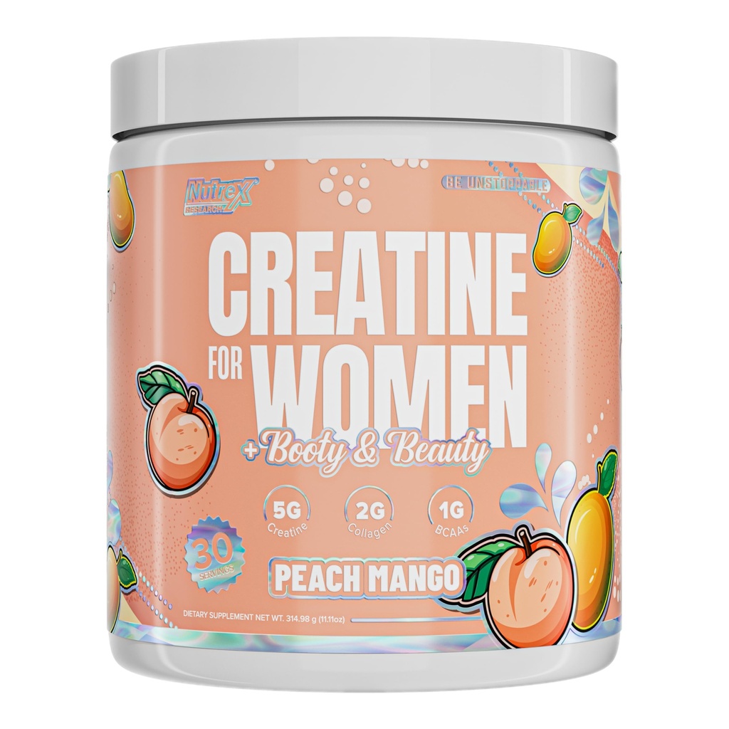 Nutrex Research Creatine for Women Booty & Beauty – Peach Mango | 5g Creatine, 2g Collagen, BCAAs & Hyaluronic Acid for Glutes, Strength & Skin | Gluten Free, 30 Servings