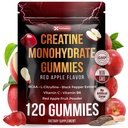 120 Creatine Monhydrate Gummies. W/ Vitamin C & B6, Black Pepper, Red Apple | Vegan, Non-GMO, Sugar-Free.