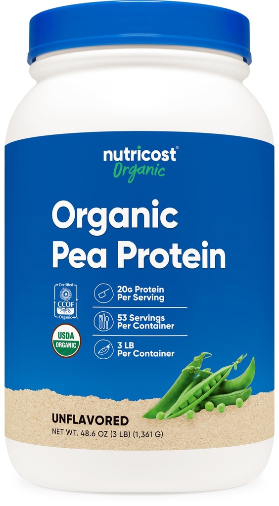Nutricost Organic Pea Protein Powder (3 LBS) Unflavored - Certified USDA Organic, Protein from Plants, Vegetarian Friendly, Gluten Free, Non-GMO