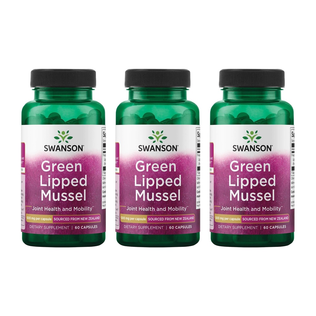 Swanson Green Lipped Mussel (Freeze-Dried) - New Zealand Joint Health & Mobility Supplement - Natural Formula May Support Heart Health & Digestive Function - (60 Capsules, 500mg Each) (3 Pack)
