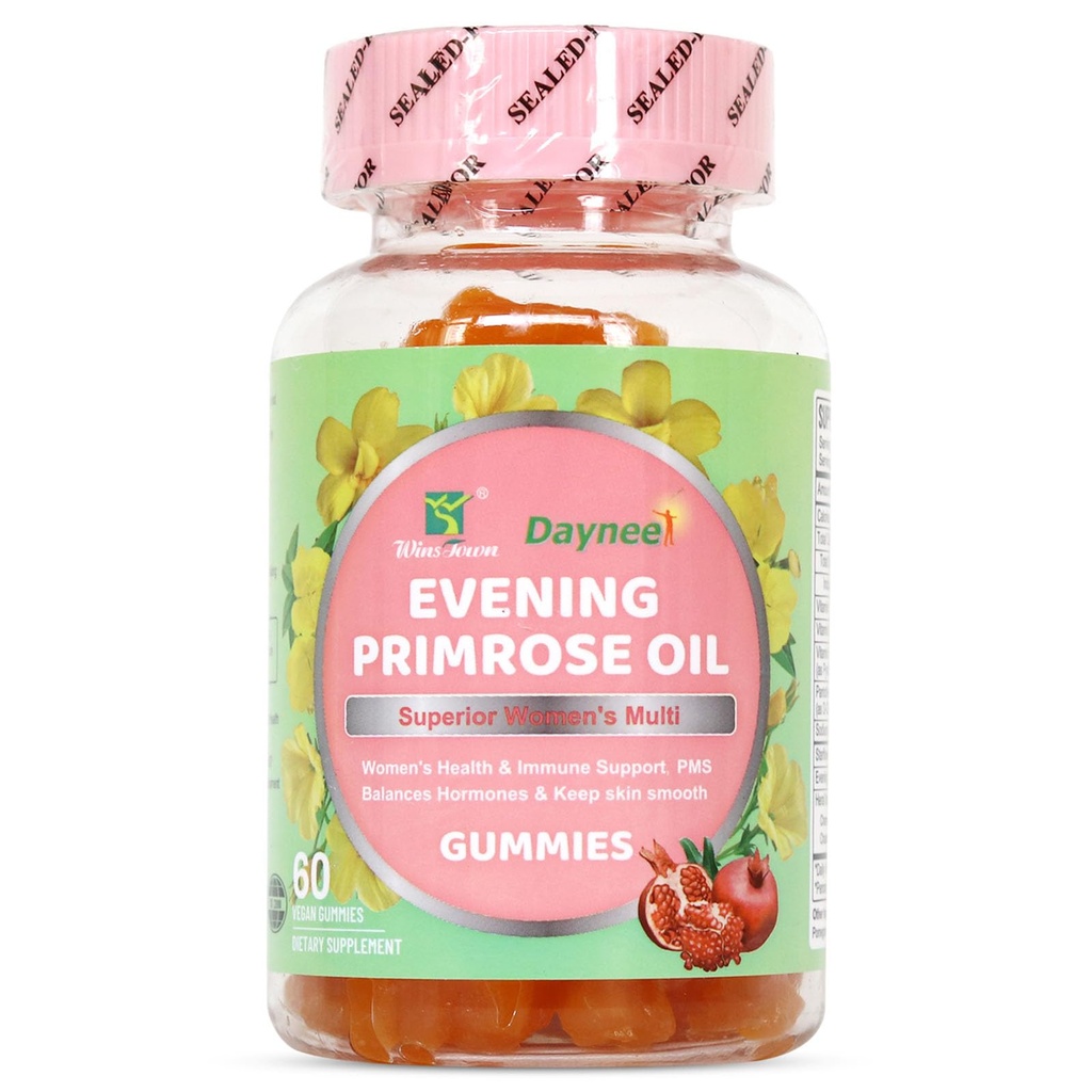 Evening Primrose Oil Gummies for Women, 60 Ct | Supports Hormonal Balance & Skin Health, With Vitamin C, D3 & B6, Vegan, Pomegranate Flavor