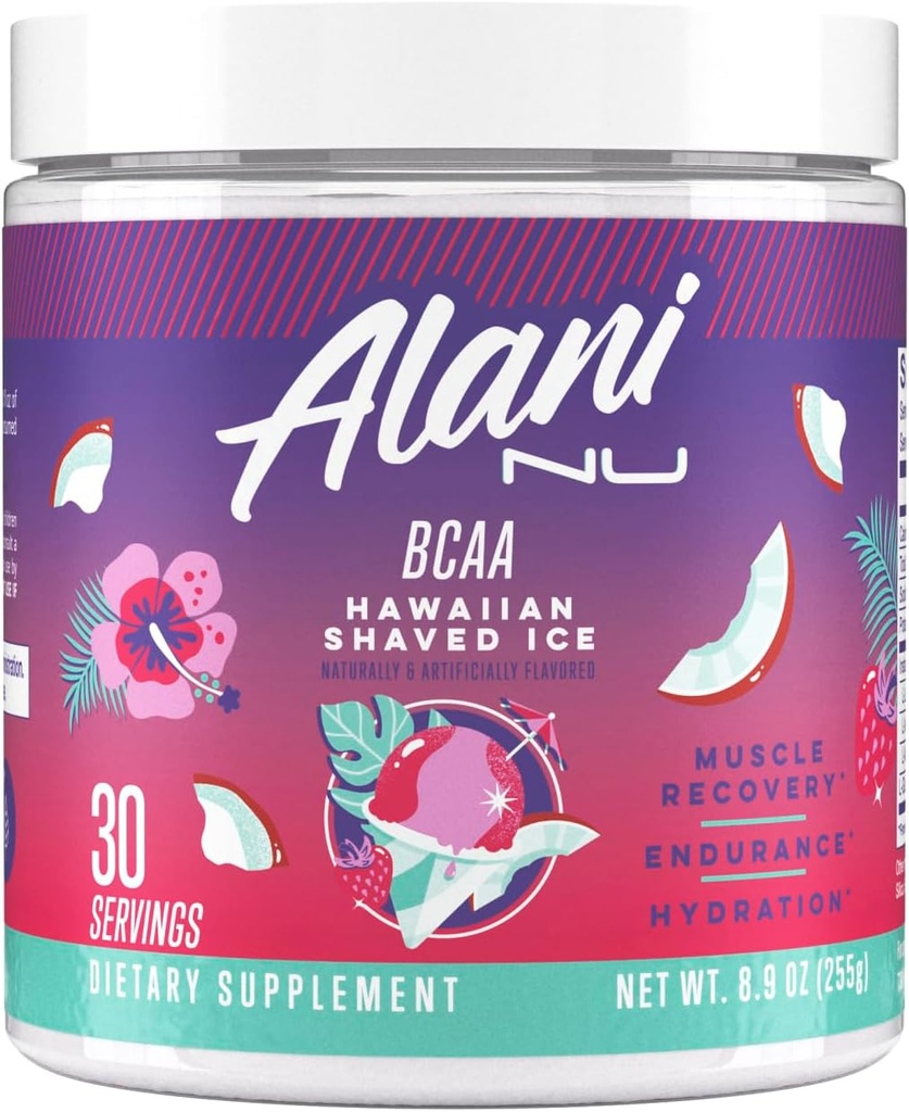 Alani Nu BCAA 夏威夷剃除冰 → 分支链 必需氨基酸 → 2:1:1 公式 → 补充 粉 → 肌肉恢复维生素 用于工作后 → 30 服务