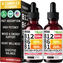 (2 Pack) Vitamin B12 and B6 Liquid Drops, B12 Sublingual Vitamin B Complex - B 12 Vitamin 5000mcg - B12 Methylcobalamin for Energy, Brain, and Heart Support with 27,200 mcg, Raspberry, (80 Servings)