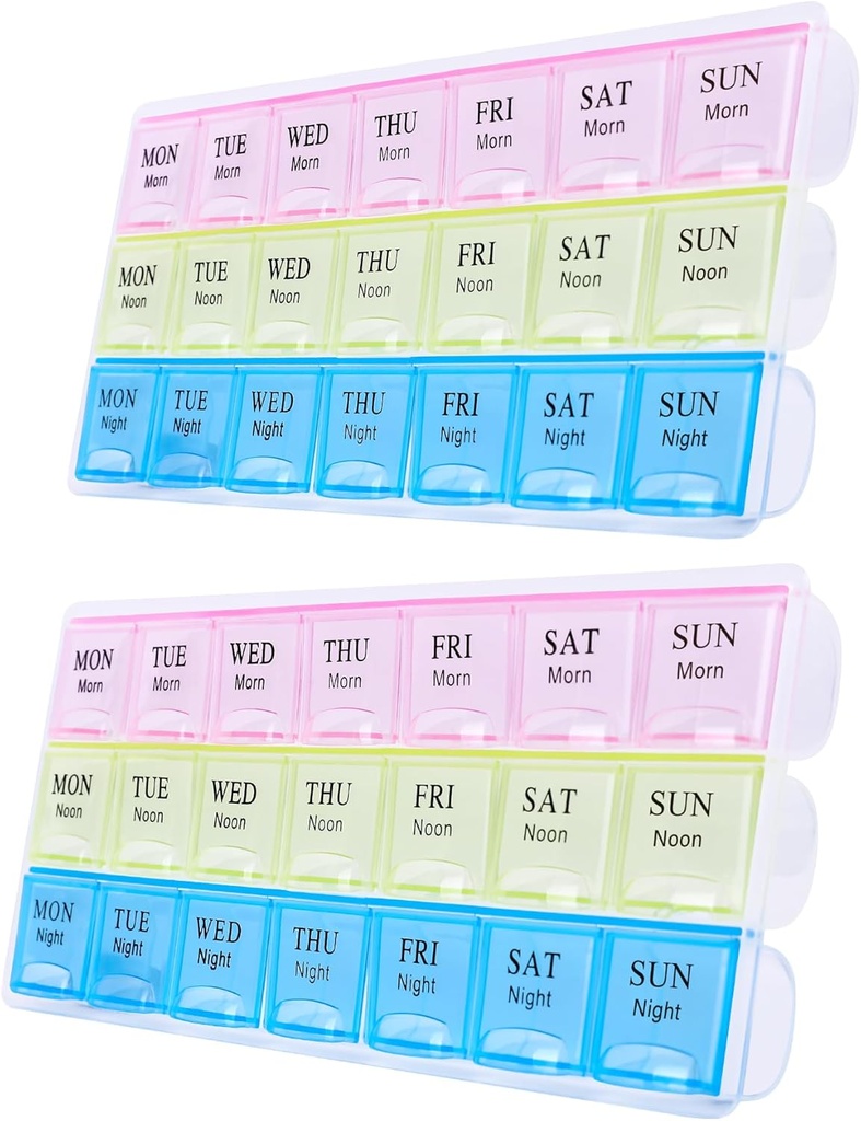 Large Weekly Pill Organizer 3 Times A Day, Moisture-Proof 7 Day Pill Box, Travel Pill Cases Portable for Pills Vitamin Fish Oil Supplements,Medicine Cases