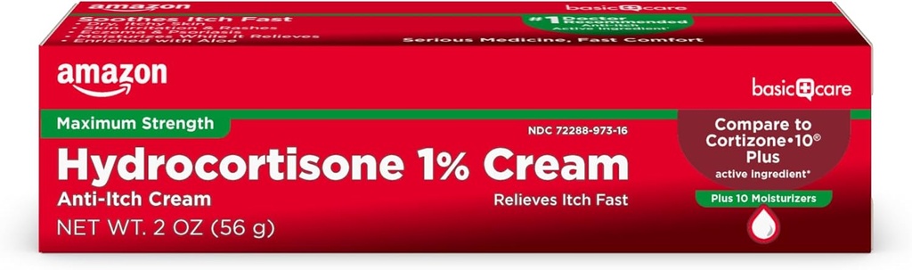 Perushoito Maximum Strength Hydrokortisoni 1 prosentti Anti- Itch Cream Plus 10 Kosteutta, 2 unssia (pakkaus 1