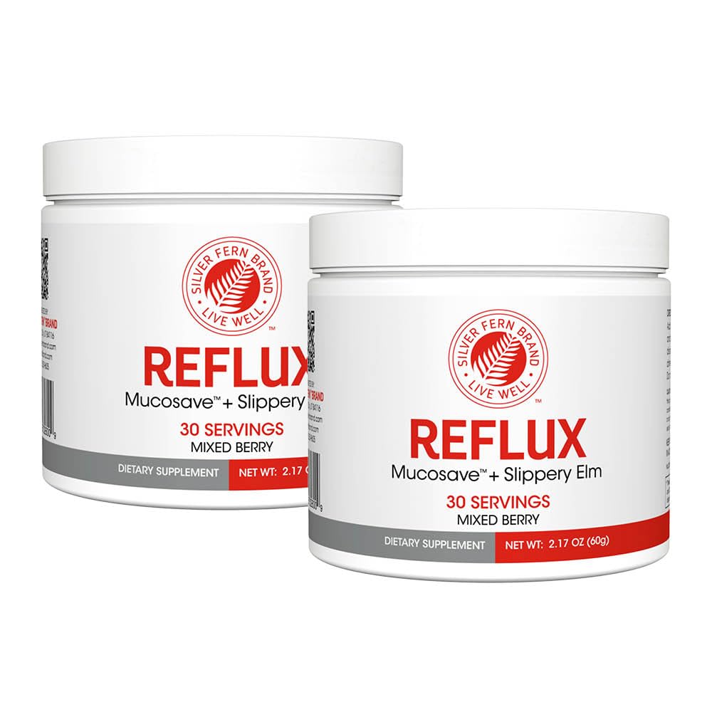 Silver Fern Reflux - Digestive Supplement - Each Tub = 30 Scoops = 30 Servings - Mucosal Support for Acid Issues - with Mucosave FG and Slippery Elm Bark (2 Tubs)