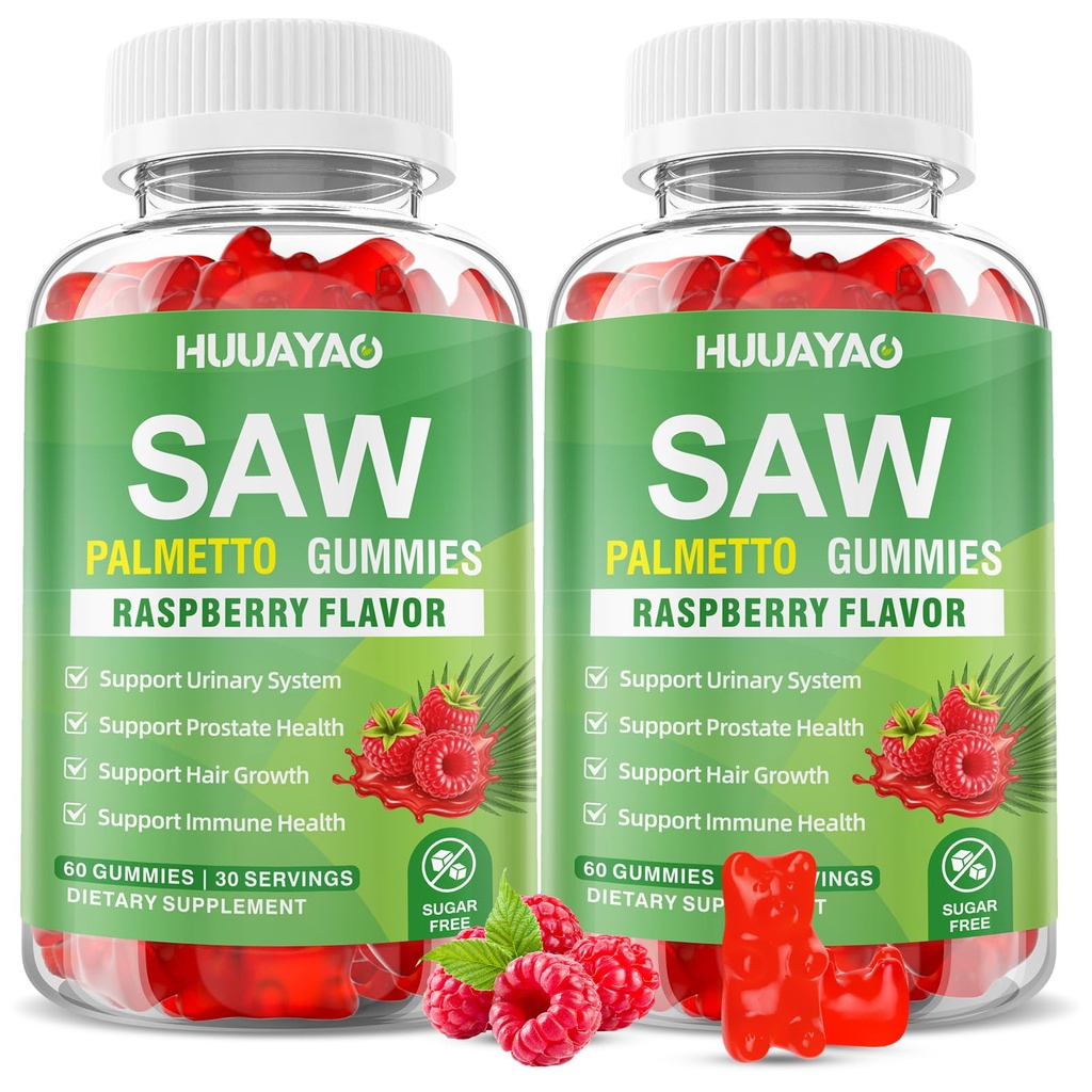 Saw Palmetto Gummies Saw Palmetto Supplement with Pumpkin Seed Oil, Biotin, Prostate Health Supplements for Men, Advanced DHT Blocker, Hair & Urinary Health Support, Raspberry Flavor, 120 Counts