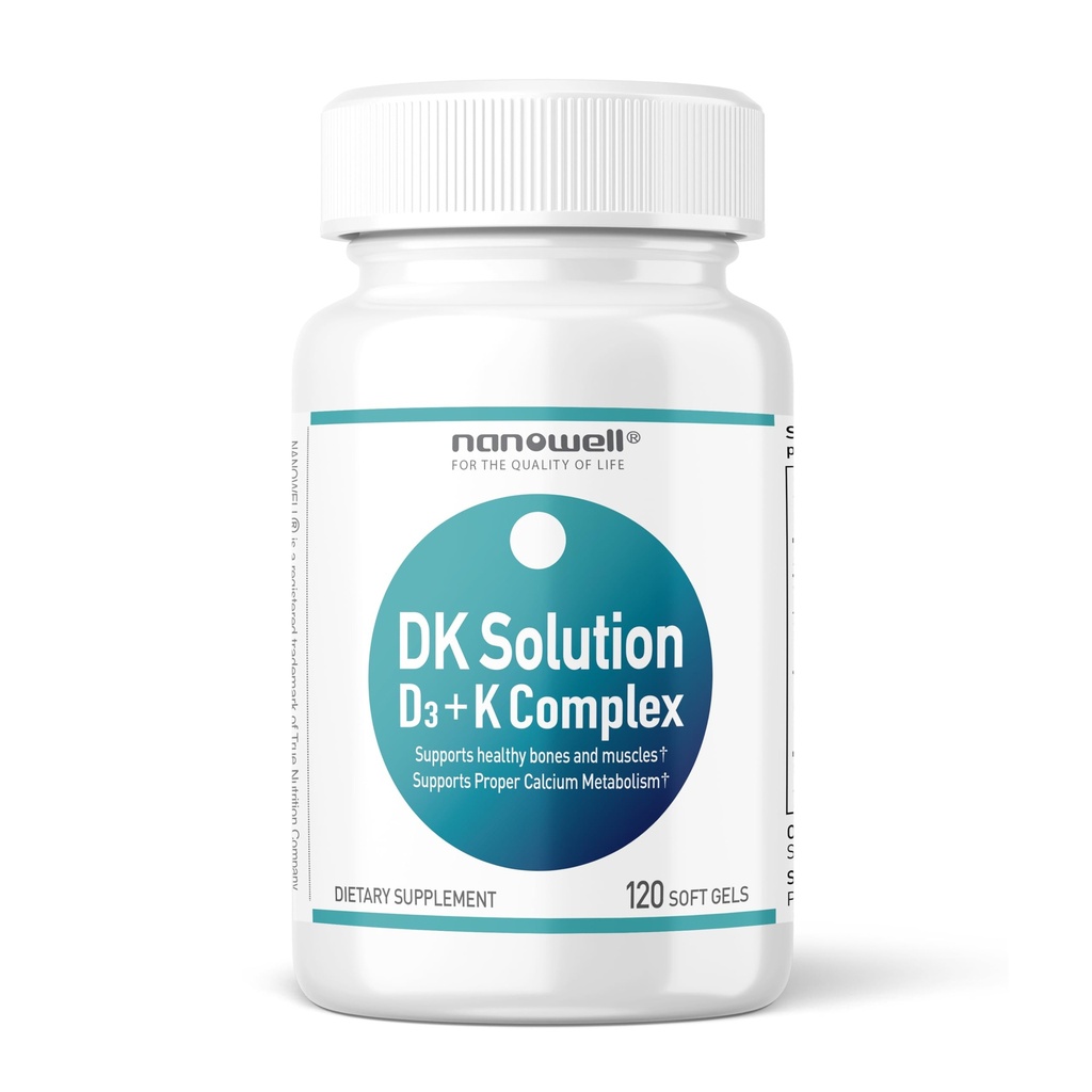 NANOWELL DK Solution Vitamin D3 2000 IU (50 mcg) + K Complex - Dietary Supplement for Bone, Muscle and Immune Health Support - 120 Softgels, 120 Day Supply