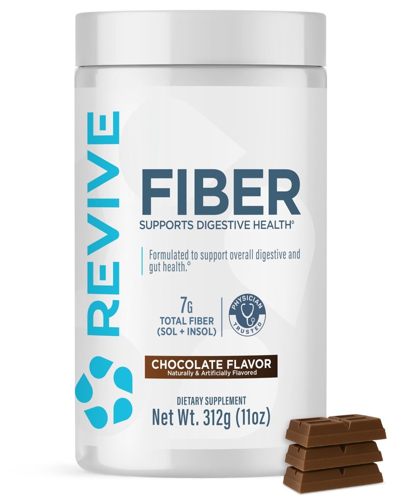 Revive MD Fiber Supplement for Digestive & Gut Health - 5g of Dietary Fiber Supports a Healthy Digestive System with Psyllium Husk & More - (Chocolate, 30 Servings)