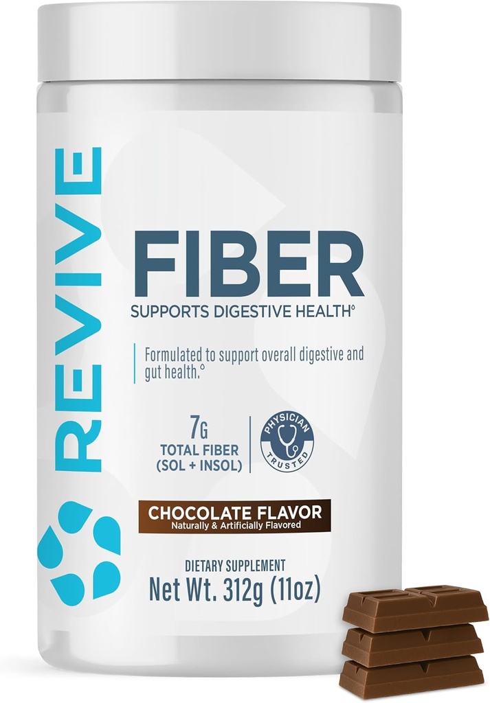 Revive MD Fiber Supplement for Digestive & Gut Helse - 5g Dietary Fiber støtter et sunnt Digestive System med Psyllium Husk & Mer - 30 Services, Sjokolade