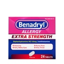 Benadryl Extra Strength Allergy Relief Medicine, 50 mg Diphenhydramine HCl Antihistamine Tablets for Relief of Allergy Symptoms Due to Hay Fever or Other Upper Respiratory Allergies, 24 ct