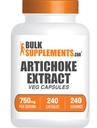 BulkSupplements.com Artichoke Extract Capsules - Artichoke Extract for Liver Support, Herbal Supplement - Vegan & Gluten Free, 1 Capsule per Serving (750mg), 240 Veg Capsules (Pack of 1)
