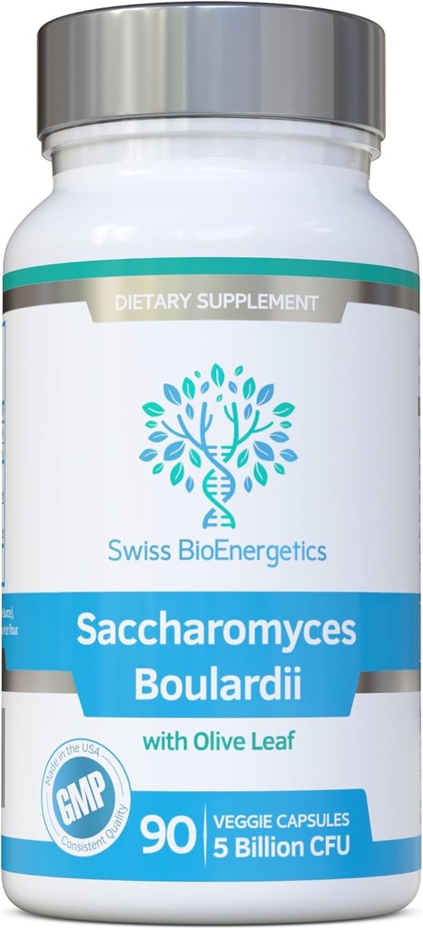 Saccharomyces Boulardii 5 Billion CFU 90 Capsules - No Refrigeration Required - HighStrength Non-Colonising Yeast with synergistic Olive Leaf, Biotin and Vitamin D3
