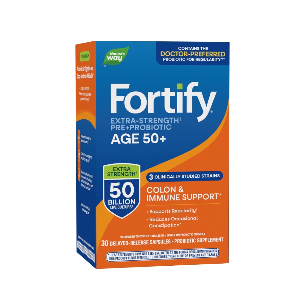 Nature's Way Fortify Extra Strength(1) Probiotic Adults 50+, 50 Billion Live Cultures, Prebiotics, Probiotics for Digestive Health*, Immune Support*, Colon Health*, 30 Capsules
