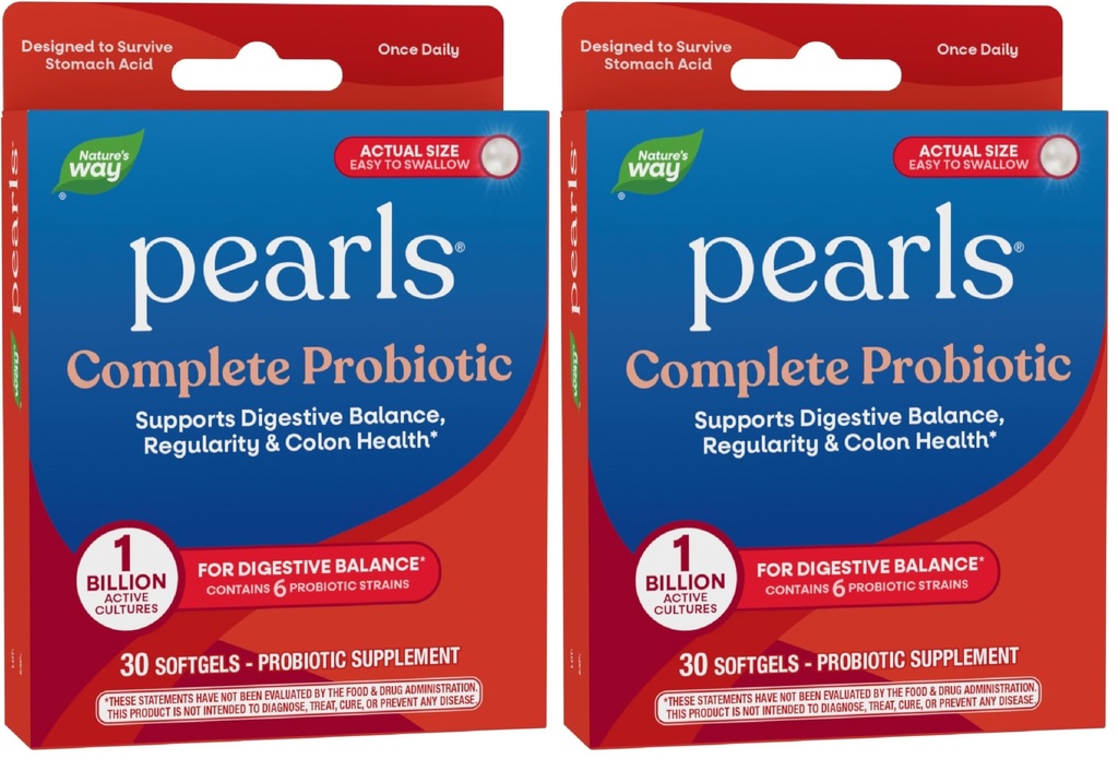 Nature's Way Complete Probiotic Pearls,Supports Digestive Balance*,1 Billion Live Cultures,Supplement for Men and Women,No Refrigeration Required,30 softgels,(Pack of 2)
