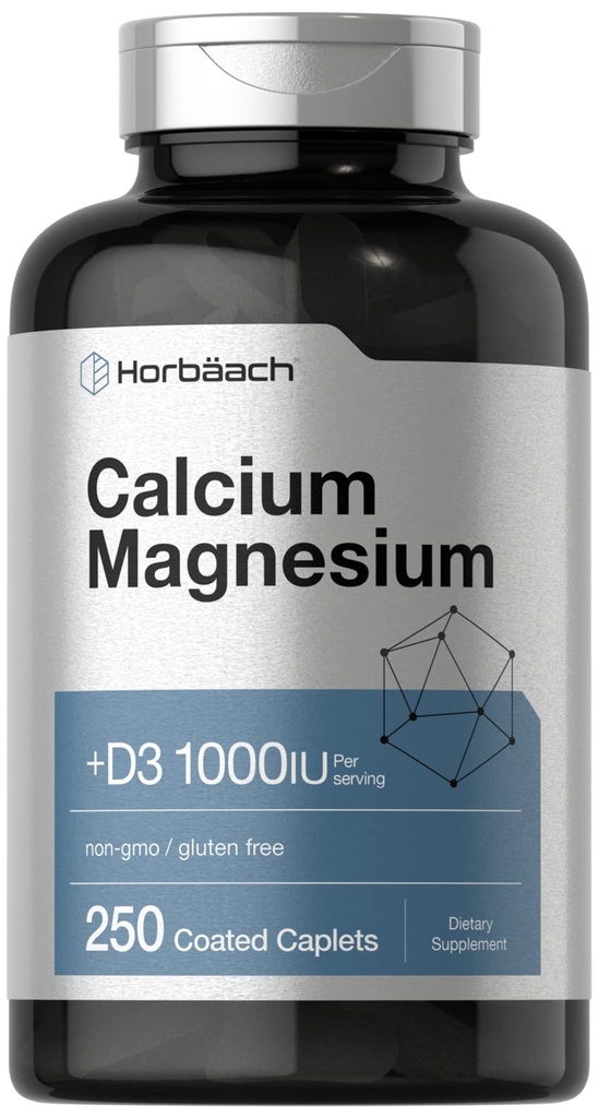 Horbaach Calcium Magnesium Vitamin D3 | 250 Caplets | Non-GMO & Gluten Free Supplement