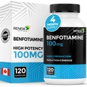 Renew Actives Benfotiamine 100mg – Supports Energy Production & Overall Wellness – Vegan, Non-GMO, Gluten-Free – 120 Capsules