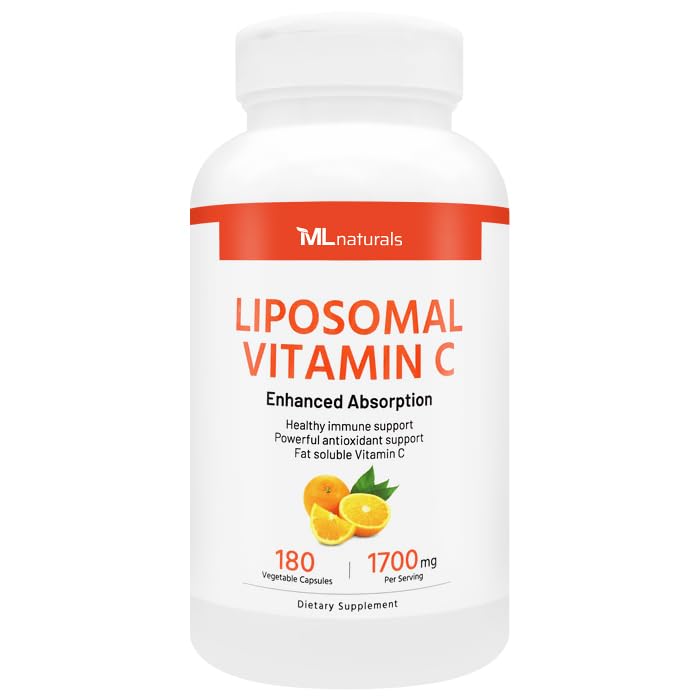 ML Naturals Liposomal Vitamin C - 1,700 mg per Serving, 180 Vegetable Capsules - High Potency Antioxidant Support - Gluten-Free