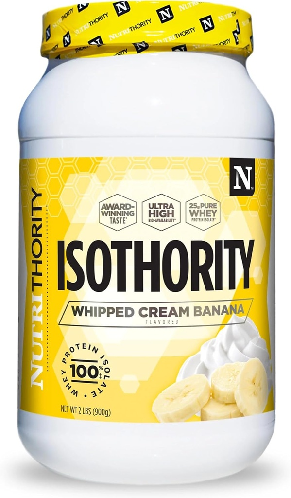 Isothority Whey Protein Isolate, Whipped Cream Banana, 2 lb - Ultra Absorbable Branched Chain Amino Acids (BCAA) Pulver med 25g Protein Per Servering, Low Carb - Bygg Muscle & Accelerate Recovery