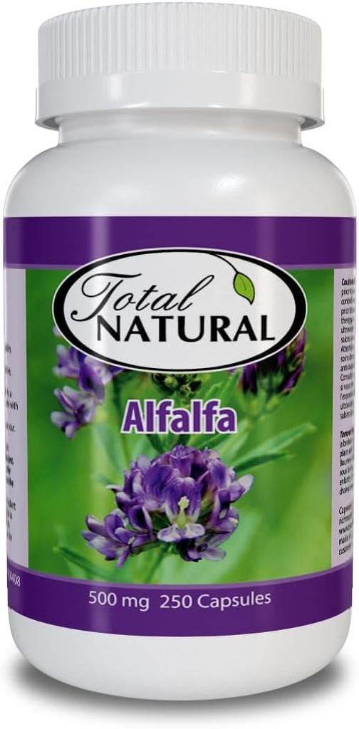 Doğal Alfalfa Supplement 500 mg 250 Capsules [1 Şişeler], Vitaminler ve Trace Mineralleri'nde Zengin, Enerji ve Vitality'yi Teşvik Ediyor