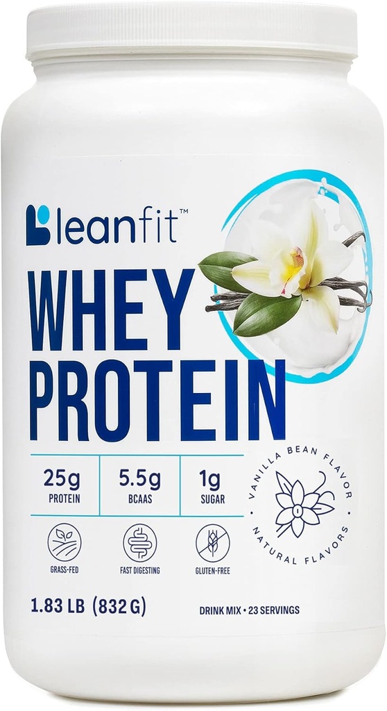 LeanFit WHEY protein Natural Vanilla - 100% syrovátkový protein prášek, 24g protein per Serving - Grass- Fed, gluten- Free, Low Carb, BCAA, Amino Acid - 23 Servings, 1.83 Pound Tub