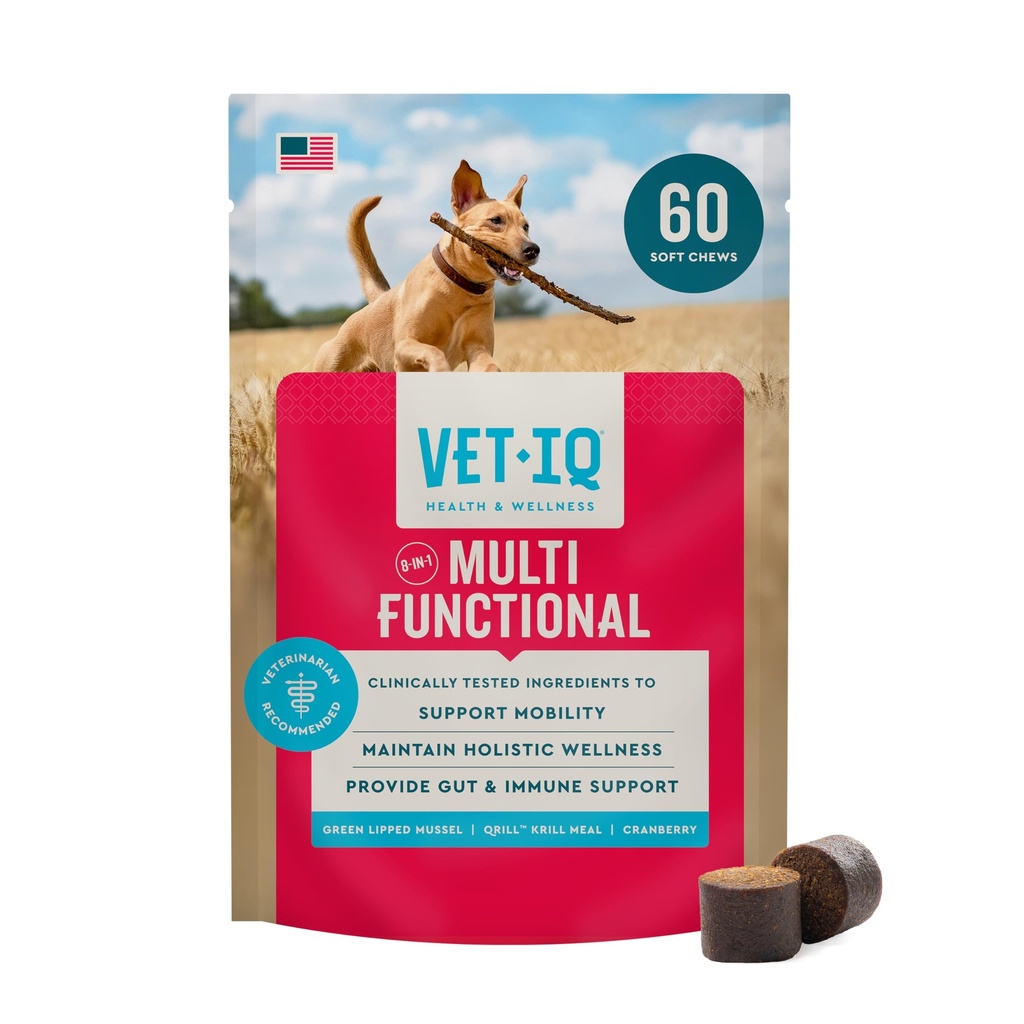 VetIQ 8-in-One Multifunctional Supplement for Dogs, Supports Hip & Joint, Urinary Tract, Immune System, Skin Health and Heart Health, Soft Chews, Made in the USA, 60 Count