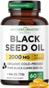 Black Seed Oil Capsules 2000mg Per Serving, Organic Cold Pressed Black Cumin, High TQ, Immune & Joint Support, 60 Count (1 Month Supply)
