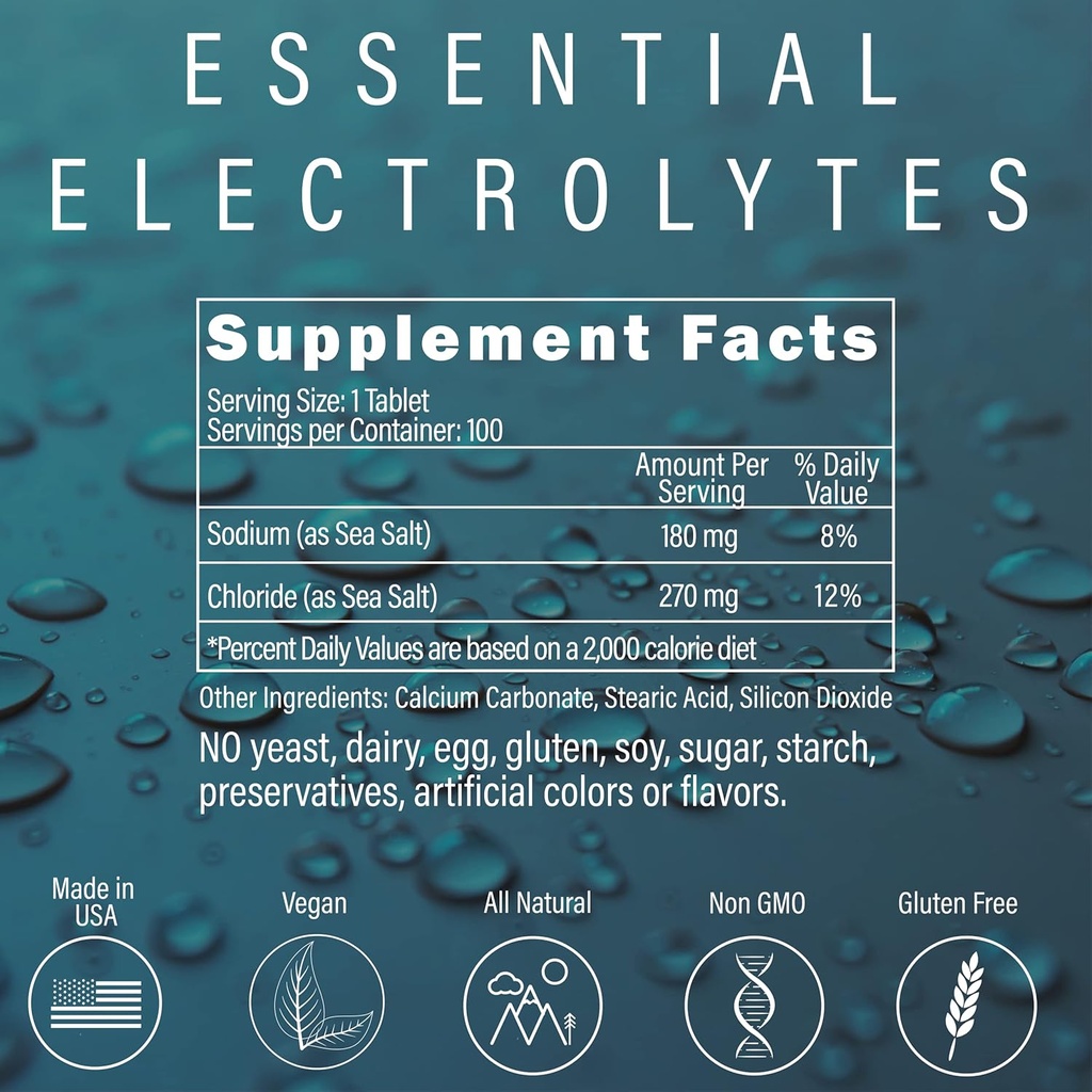 Peter 's Choice Sea Salt Sodu Chlorek 450mg, 100 Tabletki, Wsparcie elektrolitowe & Balance, Athletic Post Workout Rewodnienie i Odzysk. Hot Weather Aid. Zapobieganie odwodnieniu i skurcze. Wyprodukowane w USA