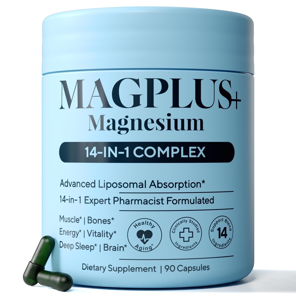 Magnesium Glycinate Complex Supplement, 900mg – 13-in-1 Magnesium L-Threonate, Citrate, Taurate & Malate for Women & Men – Liposomal Chelated Formula – Sleep, Muscle & Brain Support – 90 Capsules