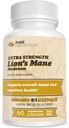 Чистий Nootropics - Organic Lion's Mane 8: 1 Гриб 500 мг подвійний екстракт 60 Вегетаріанські капсули >20% бета-глюканів Геріану еринацесу Brain Health