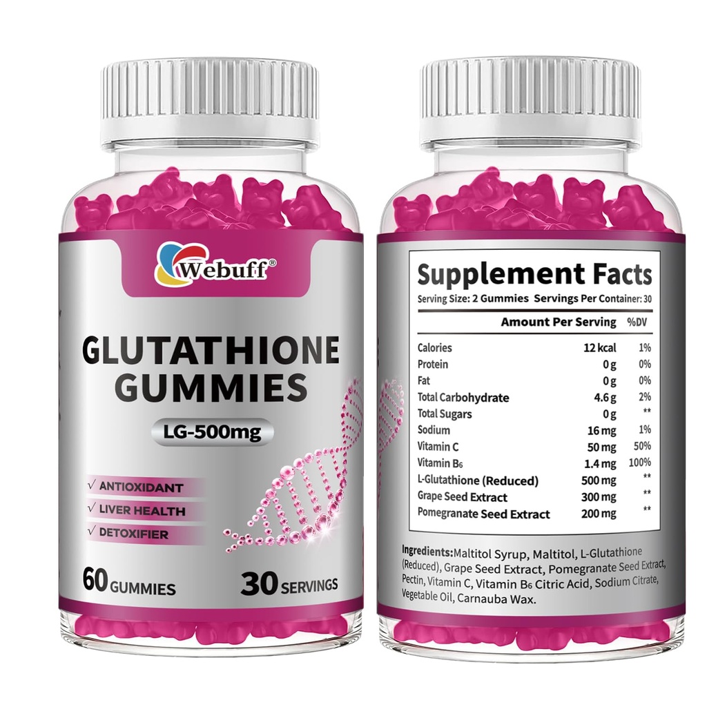 Glutathione Gummies with Collagen 500mg Vitamin C & B6 Skin Glow Hair & Nail Support Anti-Aging Antioxidant Sugar-Free Non-GMO Strawberry Flavor 60 Gummies 60 Count Pack of 2