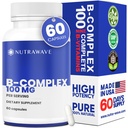 Nutrawave Vitamin B Complex – Super B-100 Vitamins Supplement for Women & Men with B1, B2, B3, B5, B6, B7, B9, B12, Choline & Inositol – Supports Energy & Nervous System – Non-GMO, Vegan – 60 Capsules