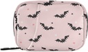 האותיות הקטנות של Halloween Bats Pink Pill Box 7 Day Pill Case Travel Pill Productionser Bag with Zipper Portable Weekly ויטמין Medicine Supplementer Pouch Bager