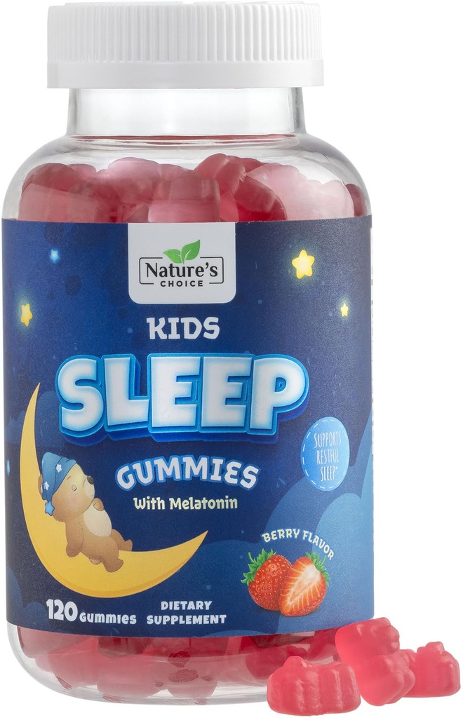 Nature's Choice Kids Sleep Gummies - 2mg Melatonin Per Serving - Children's Sleep Gummy, Non-Habit Forming, Works with Natural Sleep Cycle, Calm & Drug-Free, Tasty Natural Berry Flavor, 120 Gummies