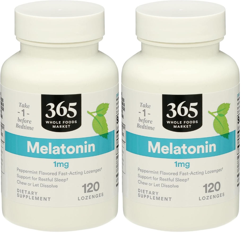 365 by Whole Foods Market, Melatonin 1Mg Peppermint, 120 LOunceenges (Pack of 2)