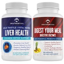 TRUTHENTICS Liver Health and Digestive Enzymes Bundle - Support for Liver Cleanse Detox, Digestion, Nutrient Absorption, Occasional Gas and Bloating - Gluten Free, Non-GMO