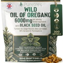 Wild Oil of Oregano 6000mg Black Seed Oil 300 Softgels, 95% Carvacrol & Thymoquinone, Turmeric, Ginger & Olive Leaf for Immune, Gut & Antioxidant Support, Vegan & Non-GMO