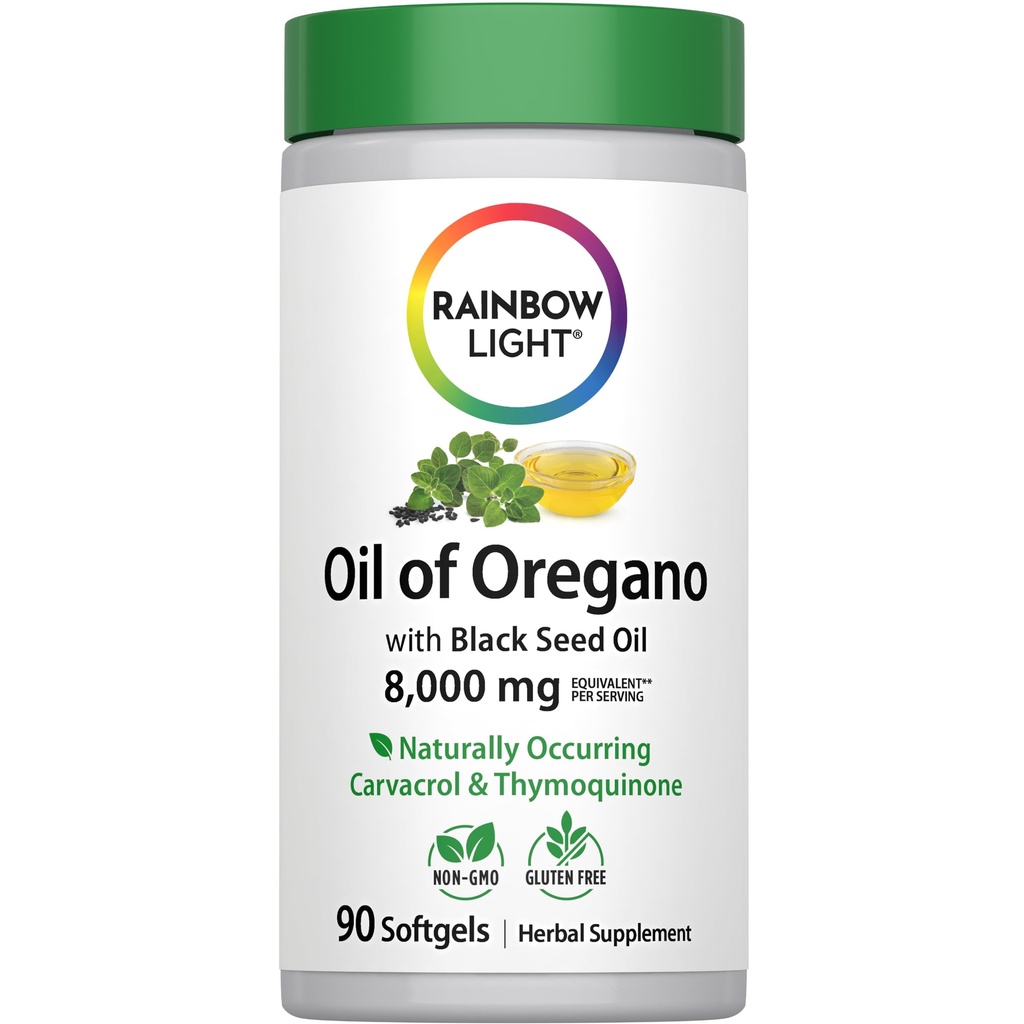Rainbow Light Oil of Oregano with Black Seed Oil | 90 Softgels | Naturally Occurring Carvacrol & Thymoquinone