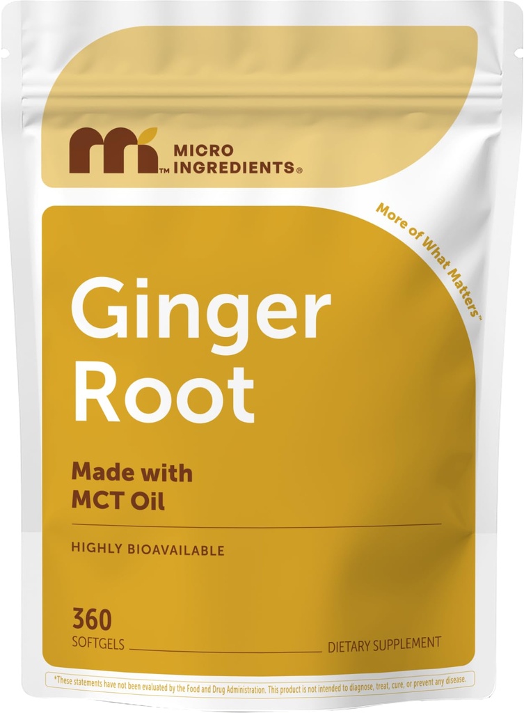 Micro Ingredients Ginger Root with MCT Oil, 360 Softgels | Fresh Ginger Root Extract | Herbal Supplements for Women & Men | Non-GMO, Gluten Free, Soy Free