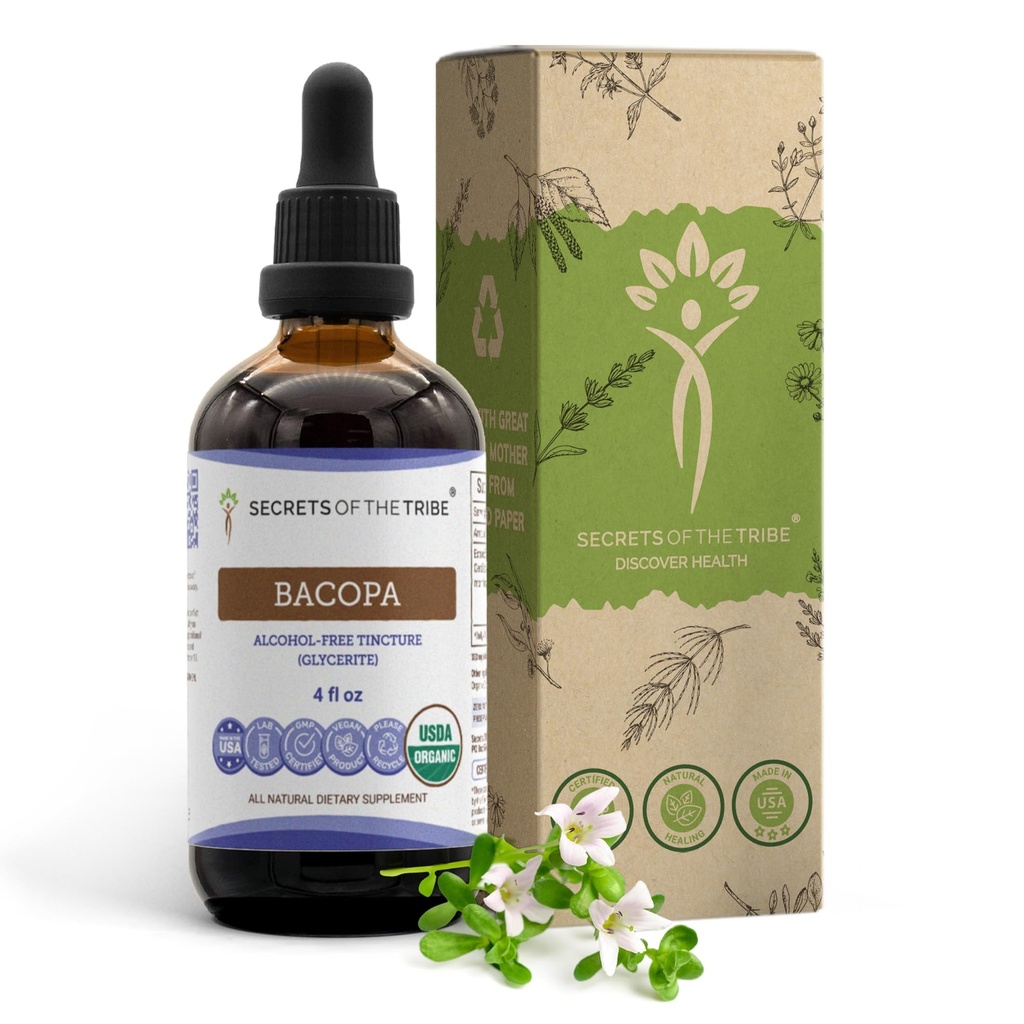 Bacopa USDA Organic | Alcohol-FREE Extract, High-Potency Herbal Drops, Relaxation, Positive Cognitive Effect | Made from 100% Certified Organic Bacopa (Bacopa Monnieri) Dried Herb 4 oz