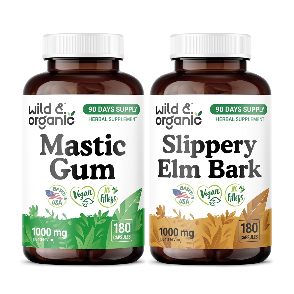 Wild & Organic Mastic Gum 180 Capsules & Slippery Elm 180 Capsules