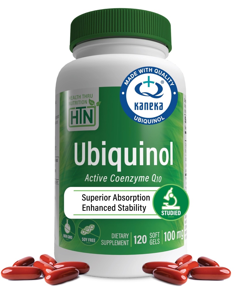 Ubiquinol 100mg 120 Softgels as Kaneka QH Reduced CoQ-10 | Stabilized - 3rd Party Tested | Enhanced Bioavailability | Cardiovascular & Mitochondria Function Support | Non-GMO by Health Thru Nutrition