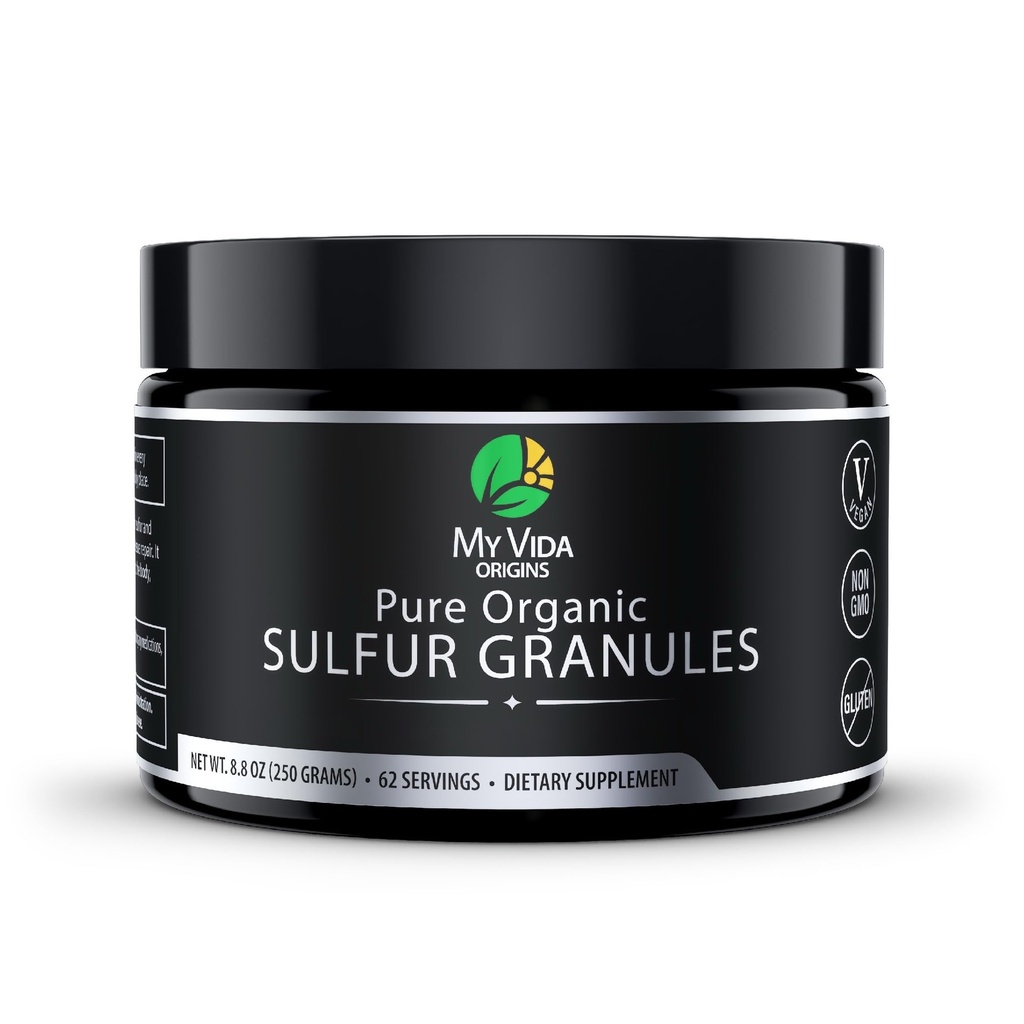 My Vida Origins Pure Organic Sulfur | 99% Pure MSM Granules Supports Skin, Hair, & Joint | Non-GMO, Vegan, Gluten Free (62 Servings) 2 Months Supply