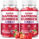 Saffron Gummies, 10-in-1 Saffron Supplement, Contains 88.5 mg of Saffron Extract, Helps Regulate Mood and Promote Sleep, Sugar-Free, Strawberry Flavor,120 Count