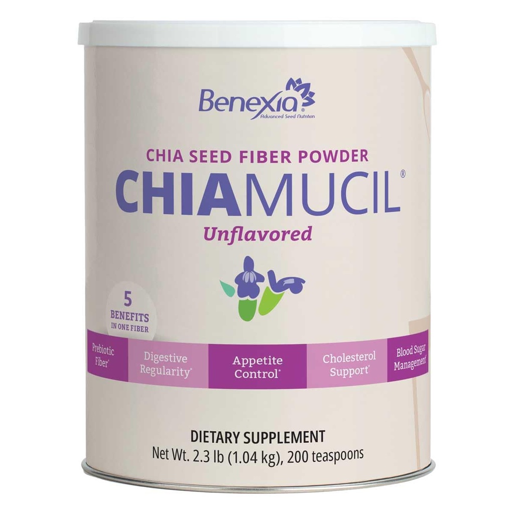 Chiamucil Prebiotic Chia Fiber Supplement Powder – For Appetite Control & Digestive Health – Chia Fiber & Chicory Root (Inulin) – Gluten & Sugar Free, Vegan, Non-GMO, Unflavored - 100 servings