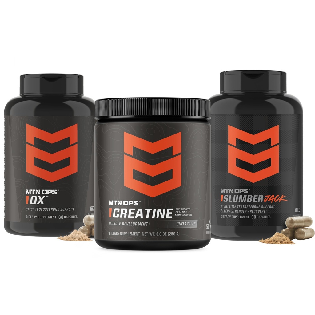 MTN OPS Ox, Slumber Jack & Creatine Bundle – Daytime & Nighttime Testosterone Support for Men + Creatine Monohydrate for Strength & Muscle Growth