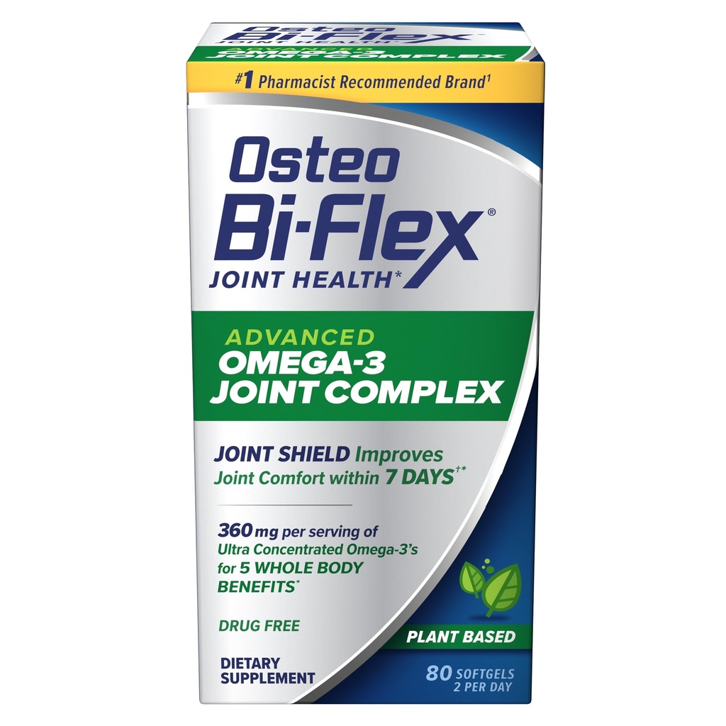 Osteo Bi-Flex Advanced Omega-3 Joint Complex Algae Oil Plant-Based Supplement, Improve Joint Function, Strength, Flexibility, Mobility 80 Softgels
